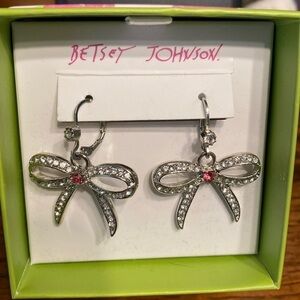 Betsey Johnson Sparkle Bow Huggie Hoops with Gem